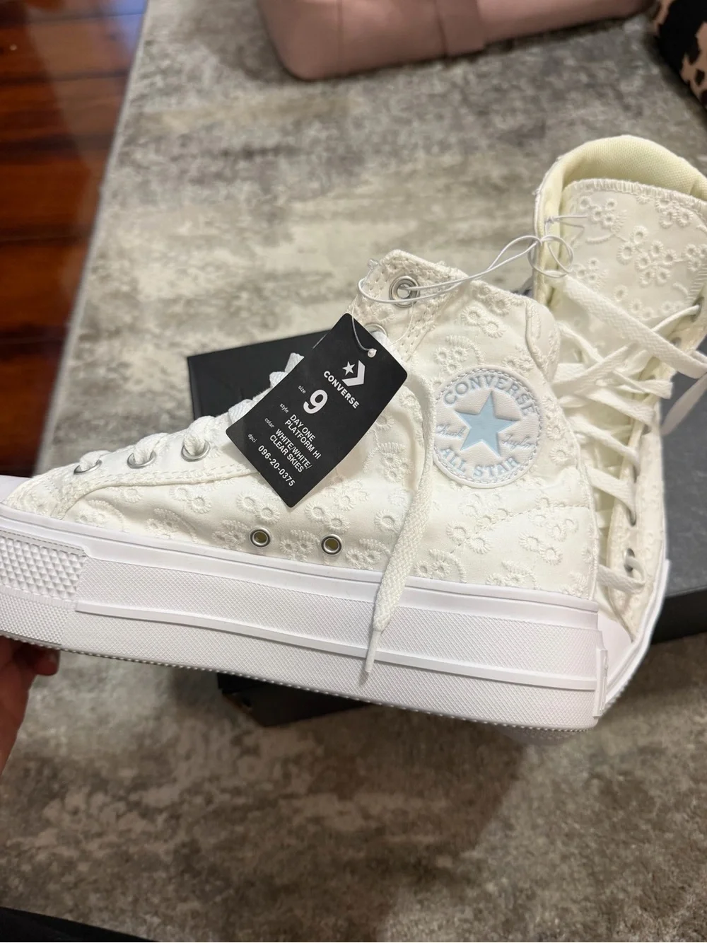 Converse High Top Sneakers in Off-White Eyelet